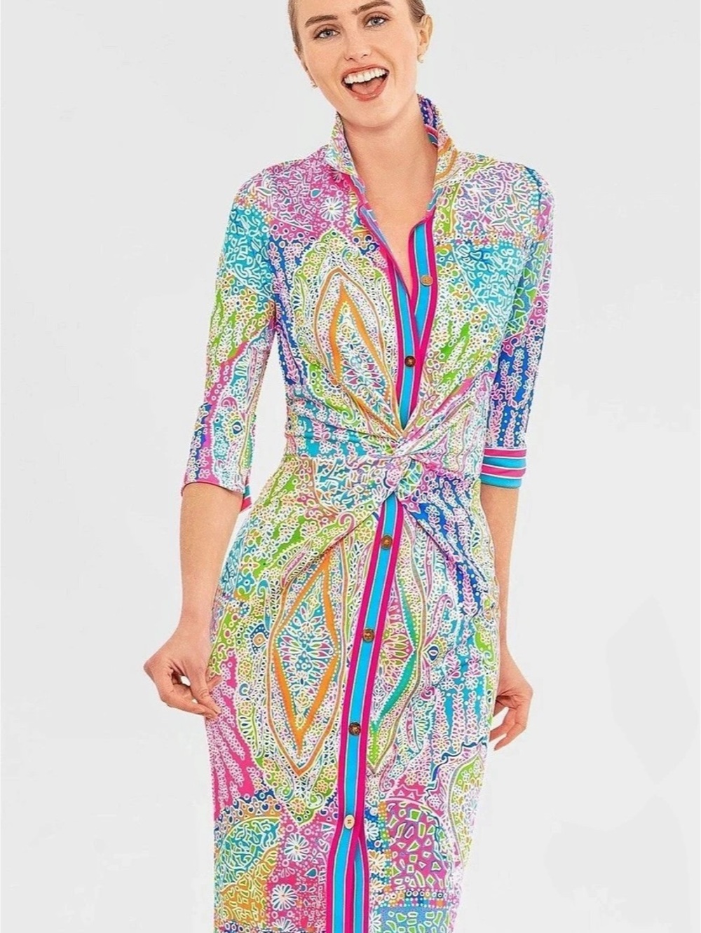 Gretchen Scott Twist & Shout Dress - Grand Bazaar Brights Pink & Blue Medium NWT